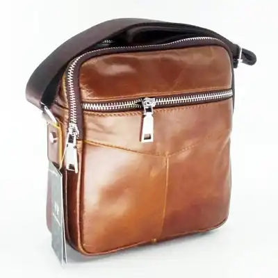 Men Fashionable Multifunctional Genuine Leather Crossbody Bag Leisure Vertical Square Zipper