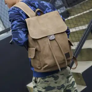 Unisex Fashion Solid Color Canvas Flap Backpack with Magnetic Buckle