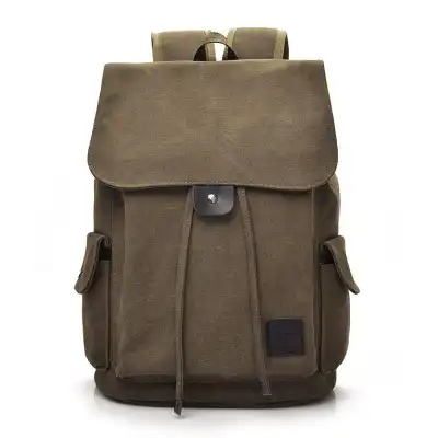 Unisex Fashion Solid Color Canvas Flap Backpack with Magnetic Buckle