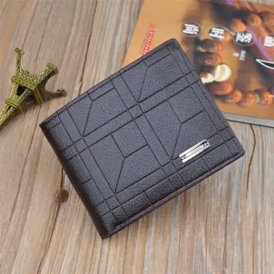 Men's Fashion Solid Color Metal Decoration PU Leather Bifold Wallet