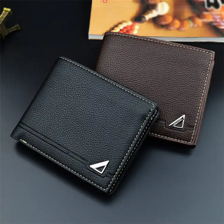 Men Fashion Solid Color Metal Decoration Wallet PU Leather Short Wallet
