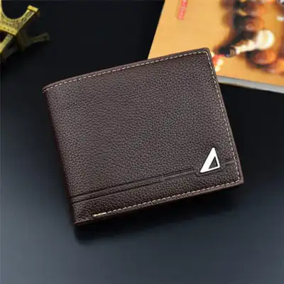 Men Fashion Solid Color Metal Decoration Wallet PU Leather Short Wallet