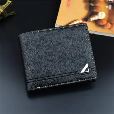 Men Fashion Solid Color Metal Decoration Wallet PU Leather Short Wallet