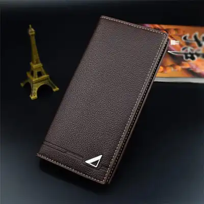 Men Fashion Solid Color Metal Decoration PU Leather Soft Purse