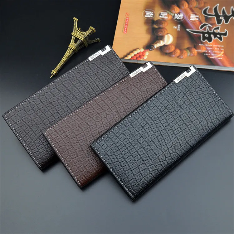 Men Fashion Solid Color Crocodile Pattern Purse 3 Fold Wallet PU Leather