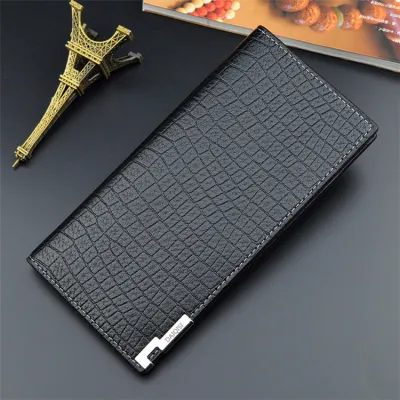 Men Fashion Solid Color Crocodile Pattern Purse 3 Fold Wallet PU Leather