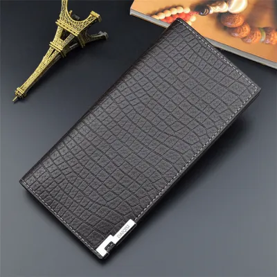 Men Fashion Solid Color Crocodile Pattern Purse 3 Fold Wallet PU Leather