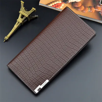 Men Fashion Solid Color Crocodile Pattern Purse 3 Fold Wallet PU Leather