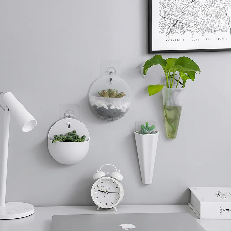 Home Decoration Hanging Hydroponics Plastic Flower Pot Semicircle Transparent White Strip