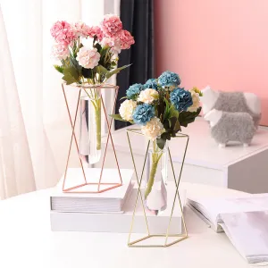 Creative Home Metal Geometric Vase Decoration Simple Modern Iron Art High Borosilicate Glass