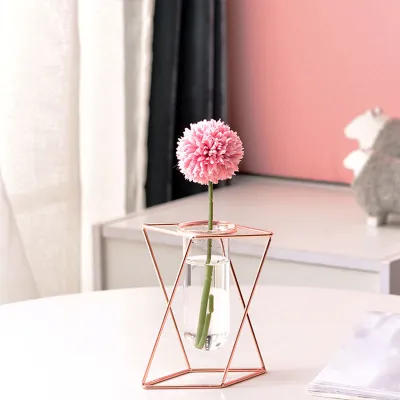 Creative Home Metal Geometric Vase Decoration Simple Modern Iron Art High Borosilicate Glass