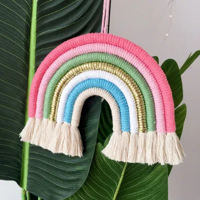 Home Decoration 7 Strands Handmade Woven Rainbow Cotton Rope Ornament