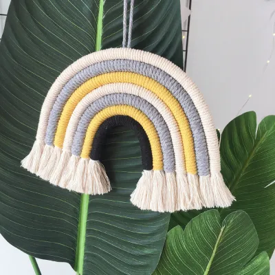 Home Decoration 7 Strands Handmade Woven Rainbow Cotton Rope Ornament
