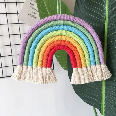 Home Decoration 7 Strands Handmade Woven Rainbow Cotton Rope Ornament