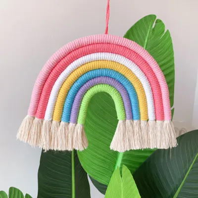 Home Decoration 7 Strands Handmade Woven Rainbow Cotton Rope Ornament