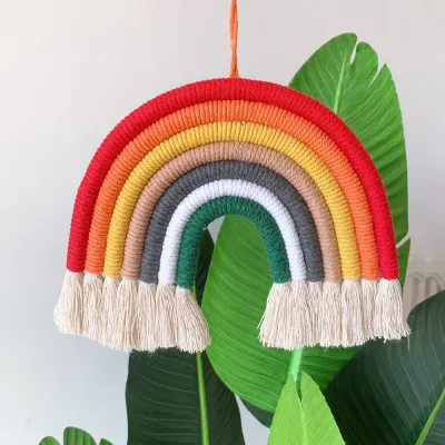 Home Decoration 7 Strands Handmade Woven Rainbow Cotton Rope Ornament