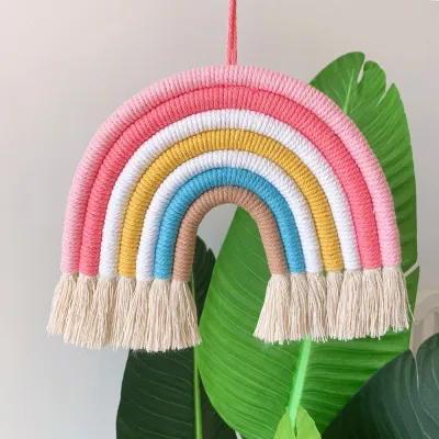 Home Decoration 7 Strands Handmade Woven Rainbow Cotton Rope Ornament