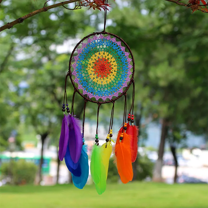 Handmade Colorful Feather Dreamcatcher Modern Minimalist Home Decoration 60x20cm