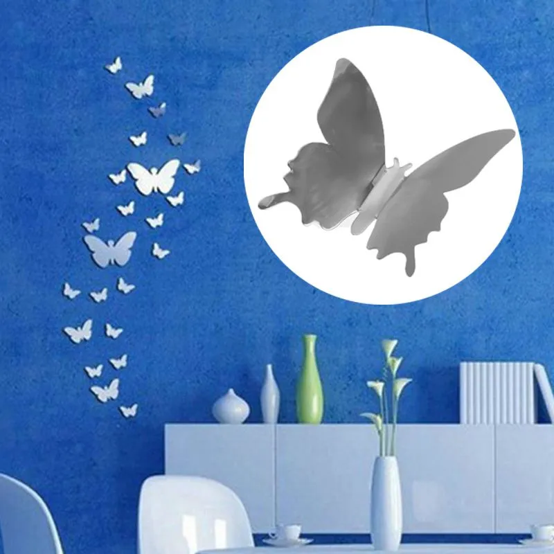 12pcs/set 3D Mirror Butterfly Wall Stickers for Home Decoration PVC Colorful Self-Adhesive Decor