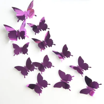 12pcs/set 3D Mirror Butterfly Wall Stickers for Home Decoration PVC Colorful Self-Adhesive Decor
