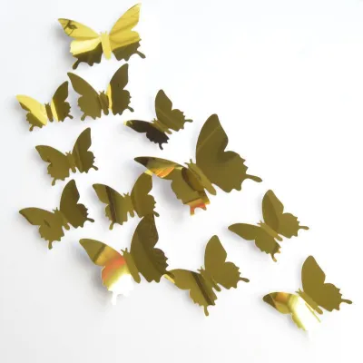 12pcs/set 3D Mirror Butterfly Wall Stickers for Home Decoration PVC Colorful Self-Adhesive Decor