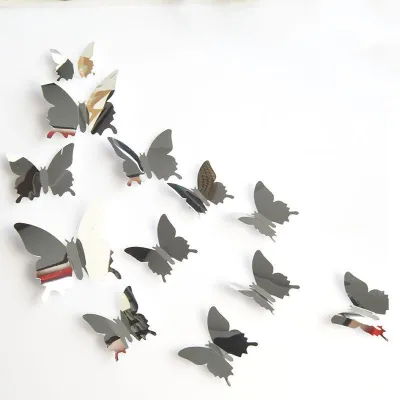 12pcs/set 3D Mirror Butterfly Wall Stickers for Home Decoration PVC Colorful Self-Adhesive Decor