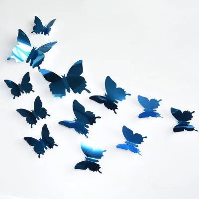 12pcs/set 3D Mirror Butterfly Wall Stickers for Home Decoration PVC Colorful Self-Adhesive Decor