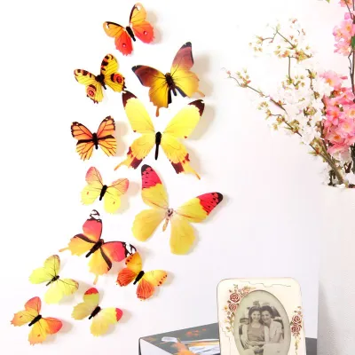 12pcs Simulation Butterfly Home Decoration PVC 3D Wall Sticker Modern Minimalist Living Room Bedroom Decor