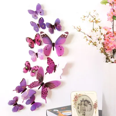 12pcs Simulation Butterfly Home Decoration PVC 3D Wall Sticker Modern Minimalist Living Room Bedroom Decor