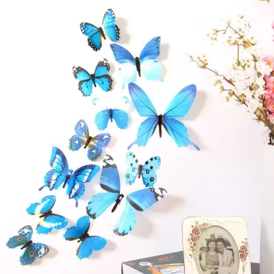 12pcs Simulation Butterfly Home Decoration PVC 3D Wall Sticker Modern Minimalist Living Room Bedroom Decor