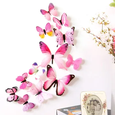 12pcs Simulation Butterfly Home Decoration PVC 3D Wall Sticker Modern Minimalist Living Room Bedroom Decor