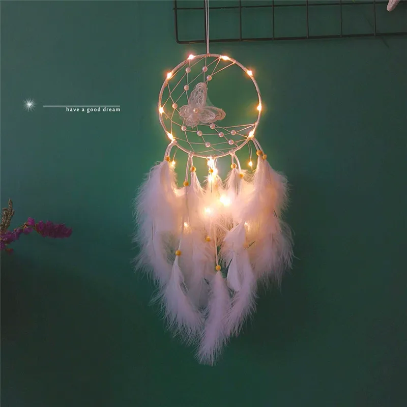 White Butterfly Dream Catcher Feather Pendant Wind Chimes Modern Minimalist