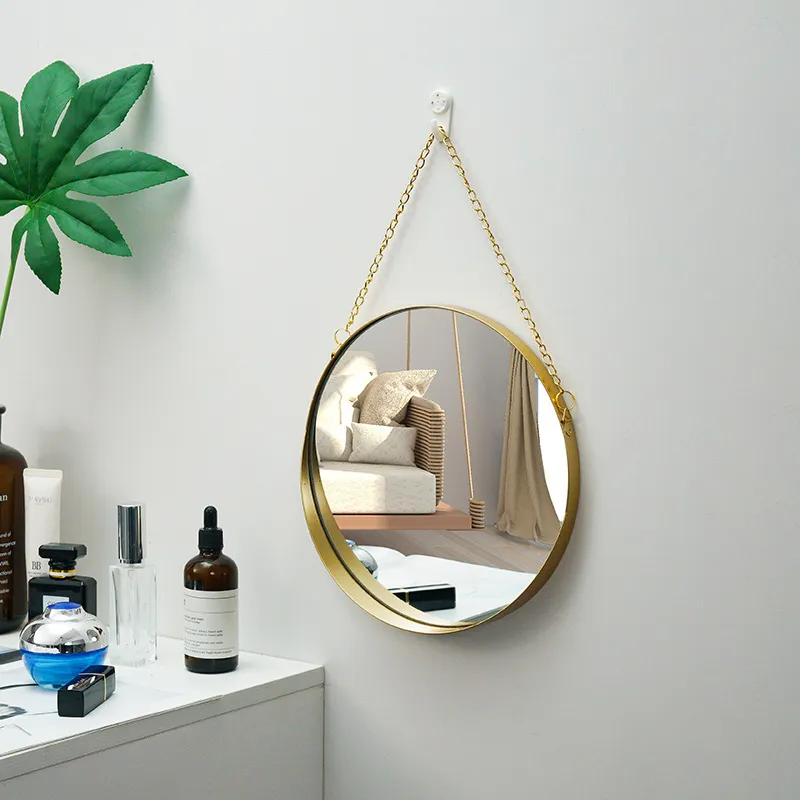 Diameter 25cm Metal Iron Art Bathroom Wall Mirror with Pavilion Pattern