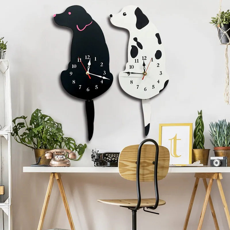 Cartoon Tail Wagging Dog Shape Acrylic Wall Clock for Living Room