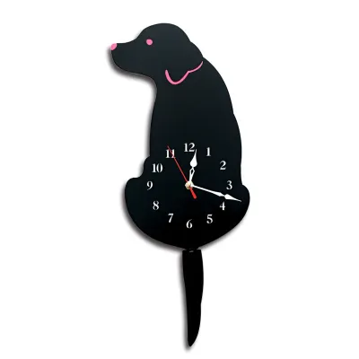 Cartoon Tail Wagging Dog Shape Acrylic Wall Clock for Living Room