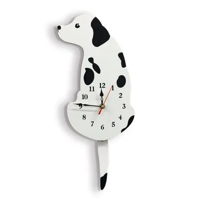 Cartoon Tail Wagging Dog Shape Acrylic Wall Clock for Living Room
