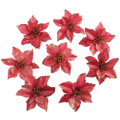 Glitter Artificial Christmas Tree Ornament Cloth Flower for Party Holiday Decor