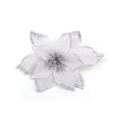 Glitter Artificial Christmas Tree Ornament Cloth Flower for Party Holiday Decor