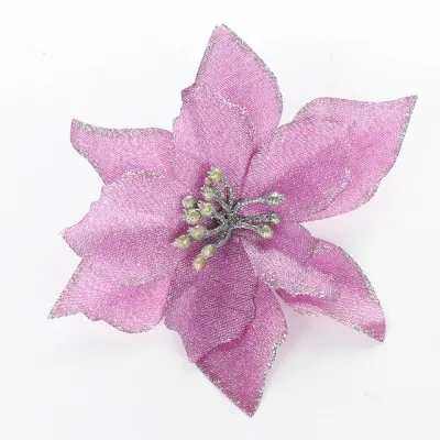 Glitter Artificial Christmas Tree Ornament Cloth Flower for Party Holiday Decor