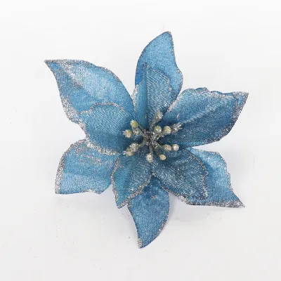 Glitter Artificial Christmas Tree Ornament Cloth Flower for Party Holiday Decor