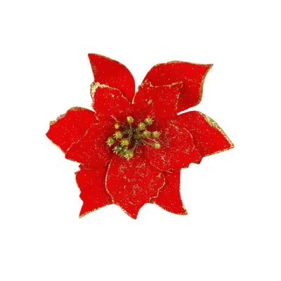 Glitter Artificial Christmas Tree Ornament Cloth Flower for Party Holiday Decor