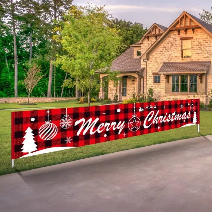 Home Outdoor Christmas Banner Decorations Non-woven Red Plaid