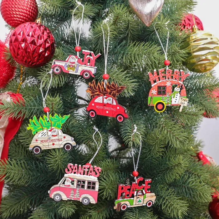 3pcs Retro Car Christmas Tree Decoration Pendant Set - Vintage Party Ornaments A & B