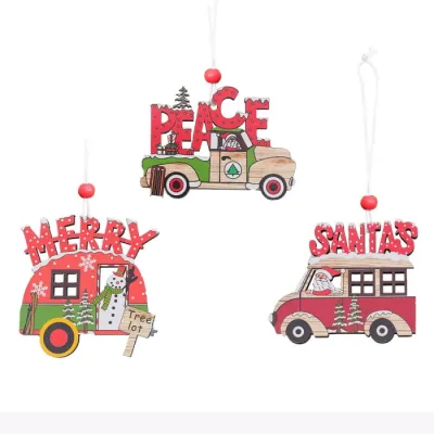 3pcs Retro Car Christmas Tree Decoration Pendant Set - Vintage Party Ornaments A & B