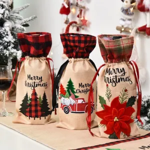 Christmas Style Grid Wine Bottle Cover Tableware Azabu Lattice Cloth