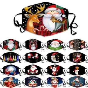 Christmas Cartoon Pattern Face Mask Unisex Blended Hanging Ear