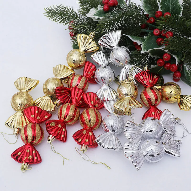 5pcs/Box Candy Shape Christmas Party Decoration in Gold Silver Red