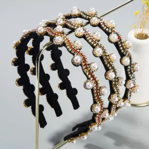 Retro Rhinestone Pearl Decor Women's Fabric Plaid Hair Band