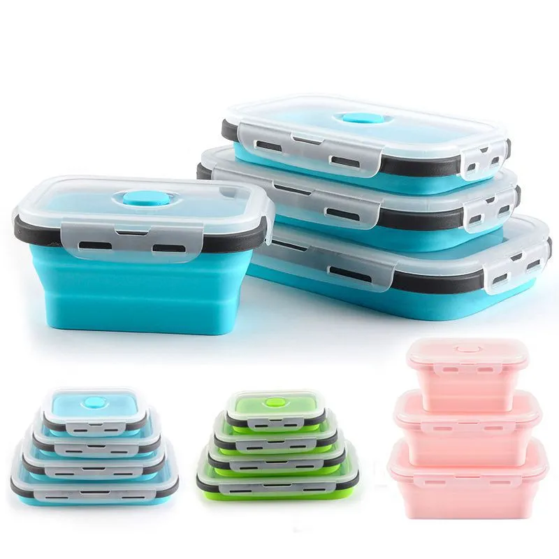 Foldable Microwave Silica Gel Lunch Box - Square, Chinese Style, Solid Color, Microwave Safe, Collapsible Meal Prep Container