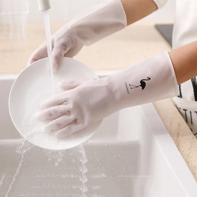 Household Waterproof Rubber Cleaning Gloves PVC Solid Color 30CM